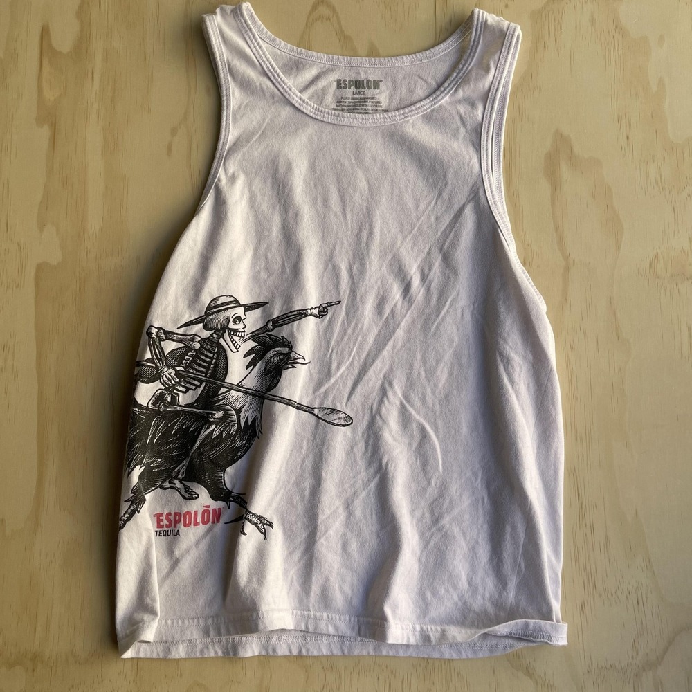 Espolon Tequila Shirt Womens Large White Skeleton Rooster Tank Tee T-Shirt